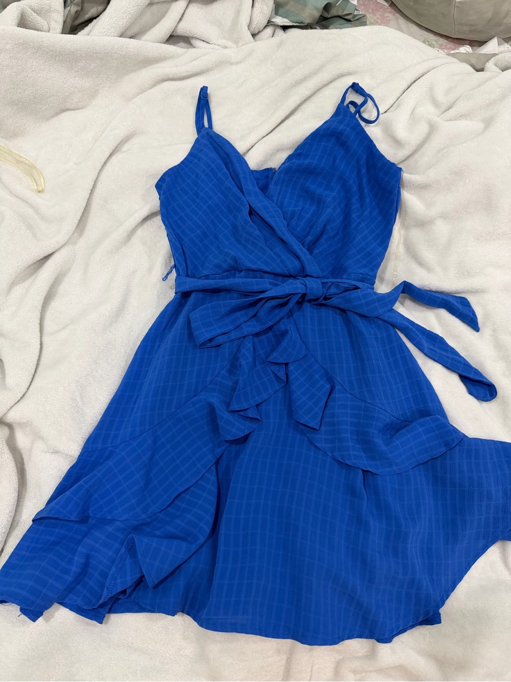 Trixxi Women's Junior's Blue Ruffled Tie-Front Fit & Flare Dress Size Small